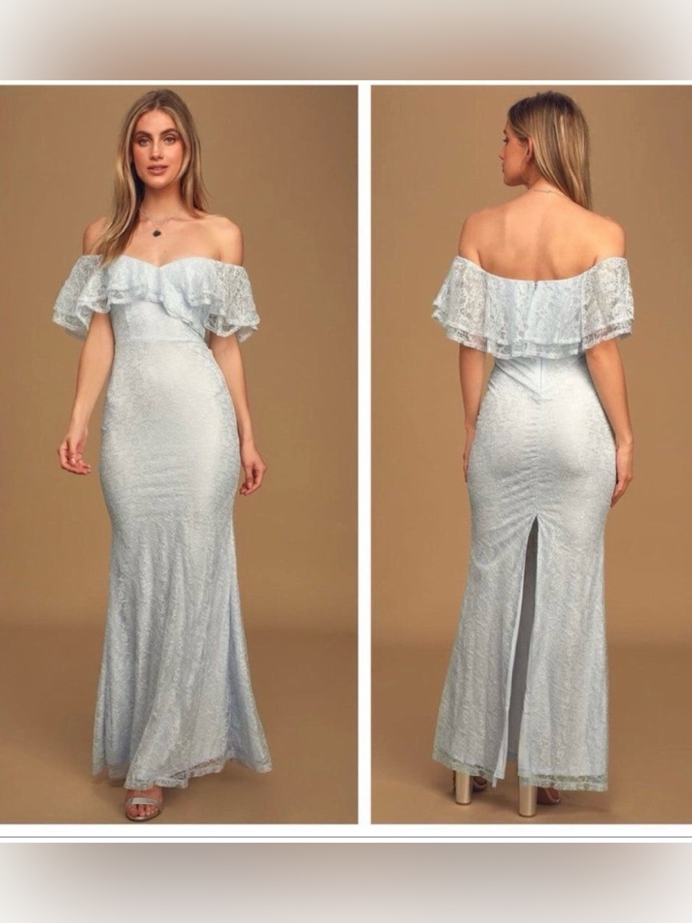 Lulu’s Light Blue Lace Off-The-Shoulder Maxi Dress